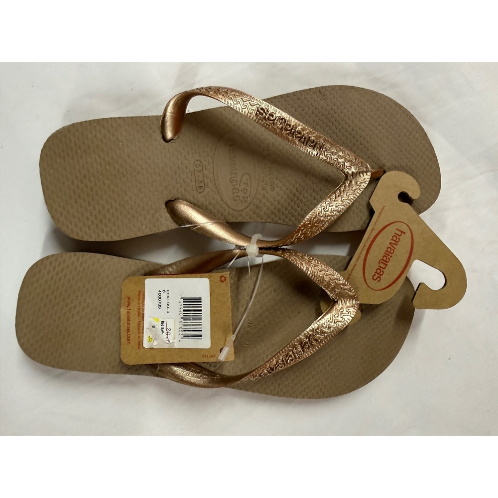 Havaianas Top Rose Gold Metallic Flip Flop Sandals Womens Size 7/8 37-38 NEW